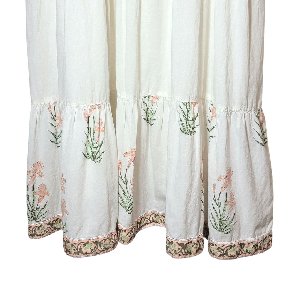 Madison Mathews White Cotton Embroidered Maxi Dress Boho Ruffled Hem L - Picture 4 of 16